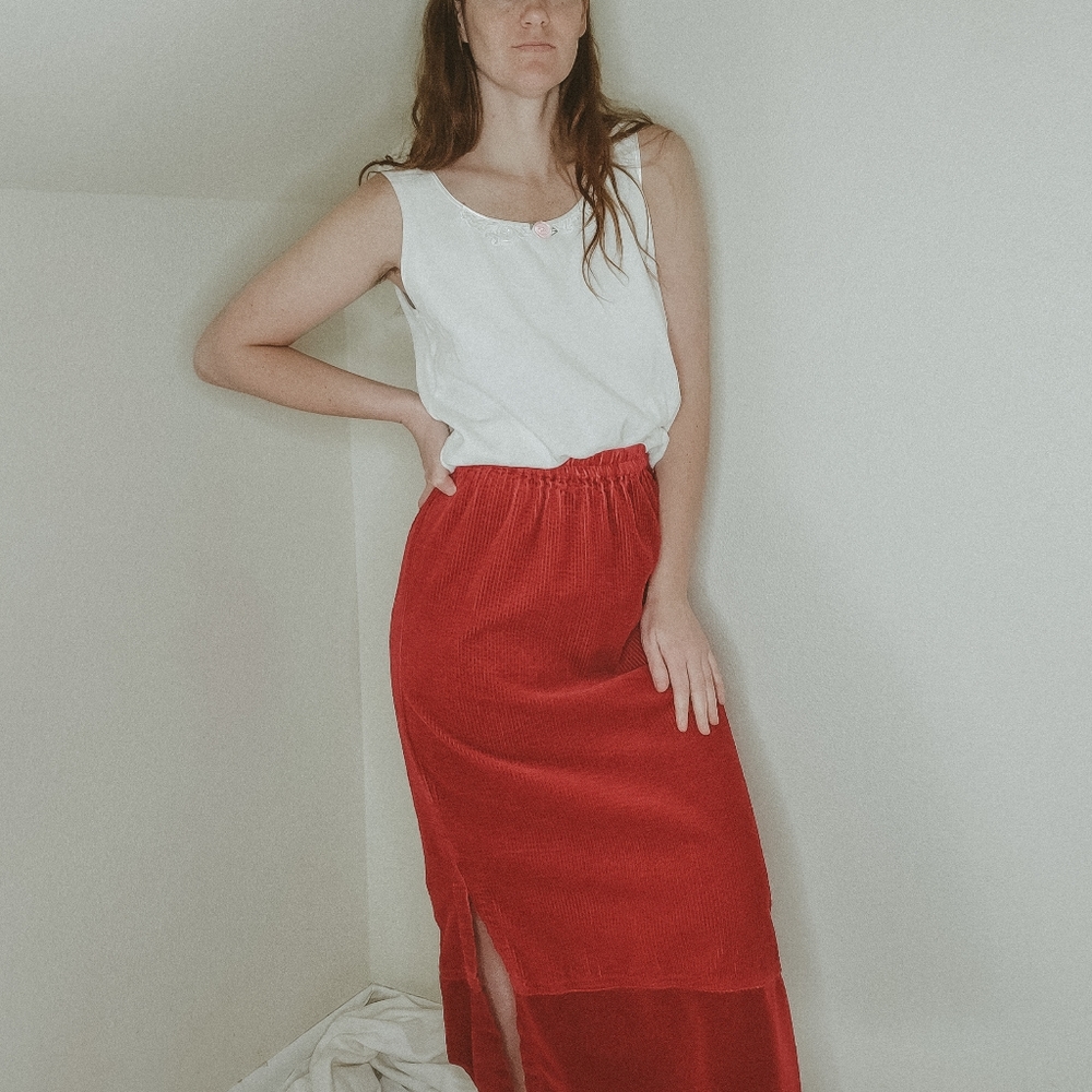 Vintage Red Corduroy Skirt